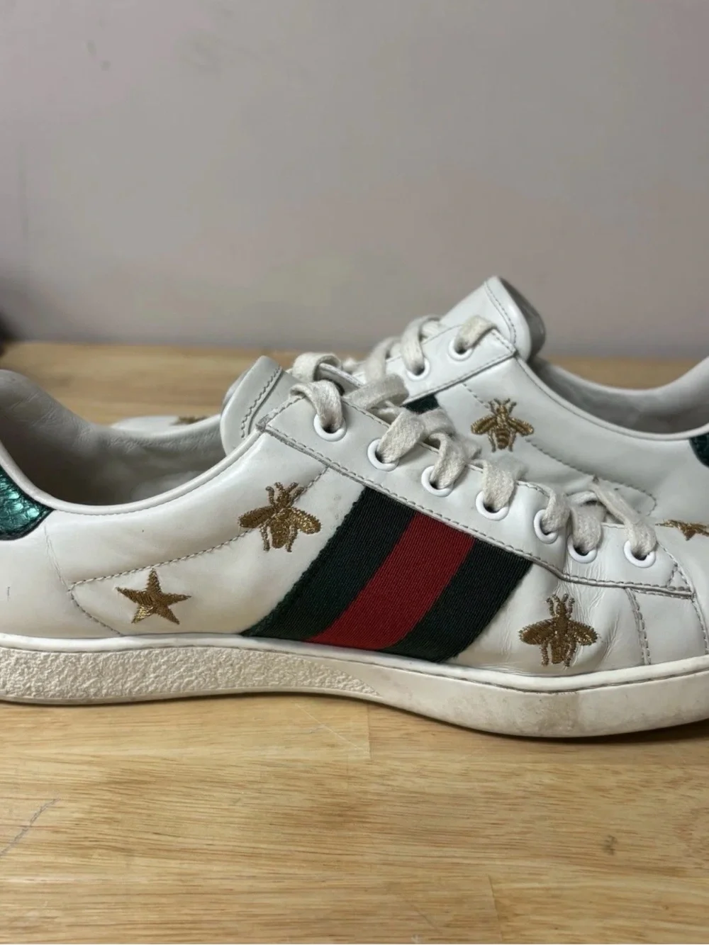 Gucci Men's Ace Bee Embroidered Sneakers, Size 7.5